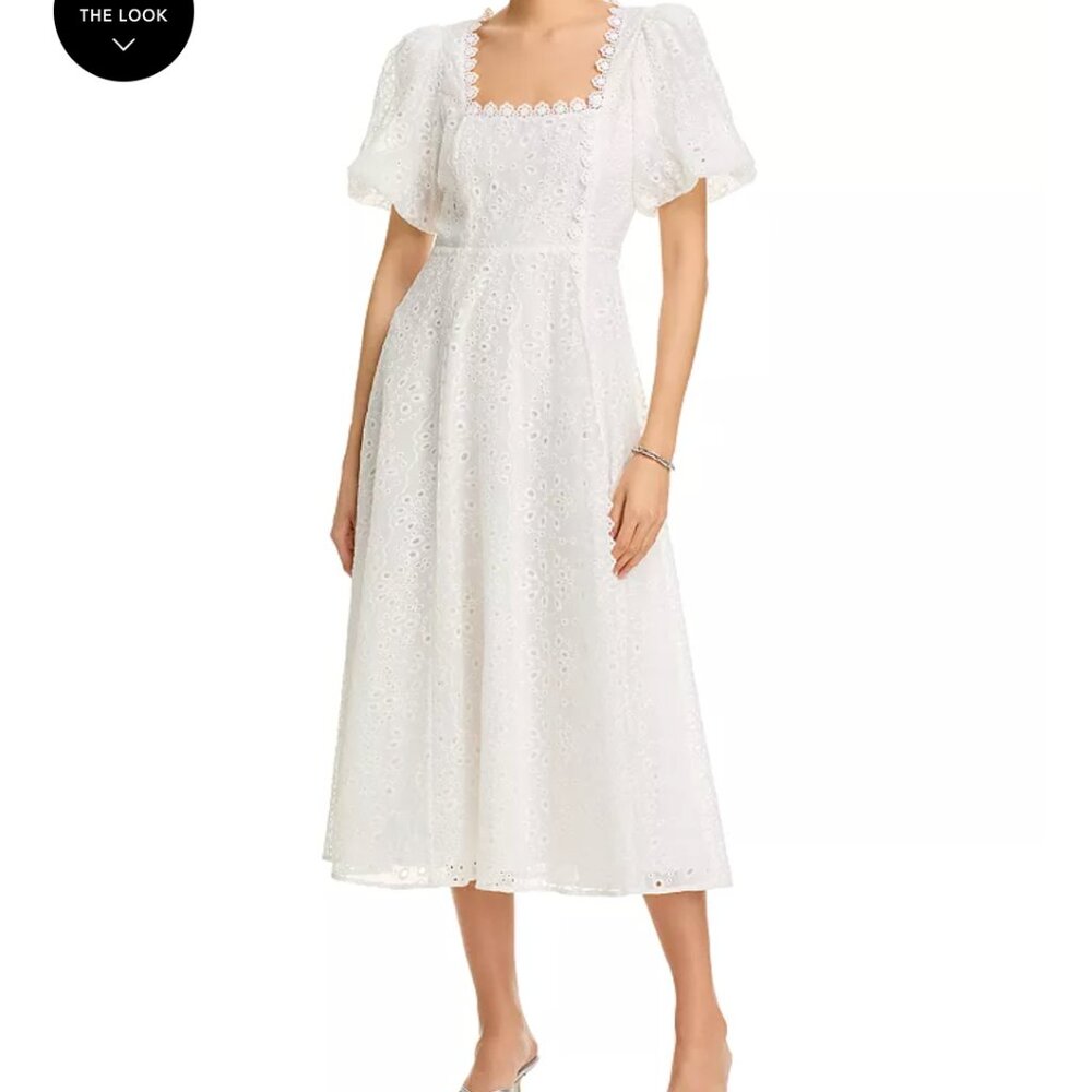 AQUA Lace Trim Eyelet Midi Dress Size M